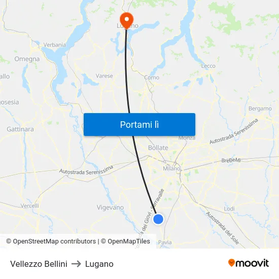 Vellezzo Bellini to Lugano map