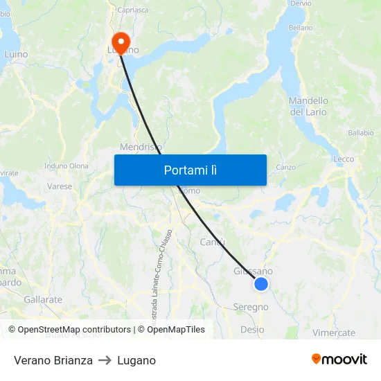Verano Brianza to Lugano map