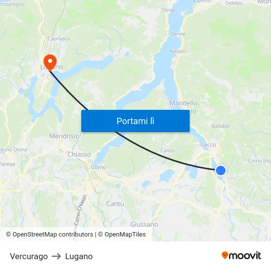 Vercurago to Lugano map