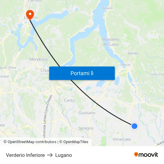 Verderio Inferiore to Lugano map