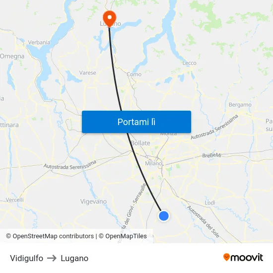 Vidigulfo to Lugano map