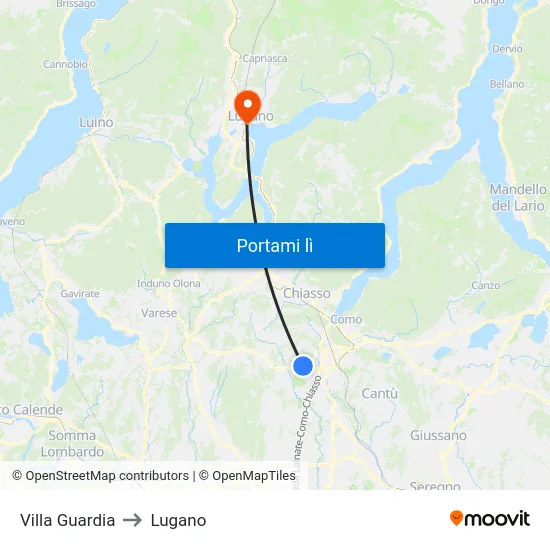 Villa Guardia to Lugano map
