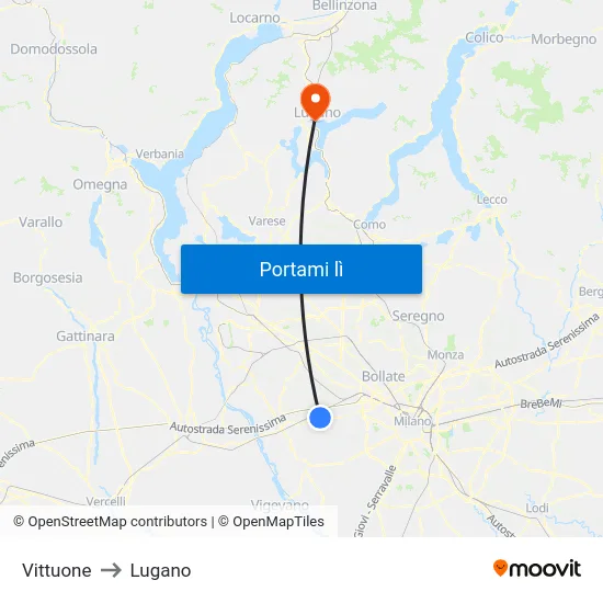 Vittuone to Lugano map