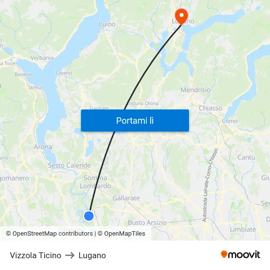 Vizzola Ticino to Lugano map