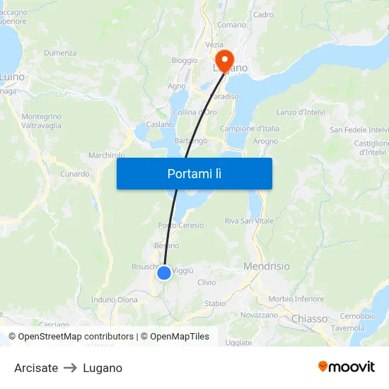 Arcisate to Lugano map