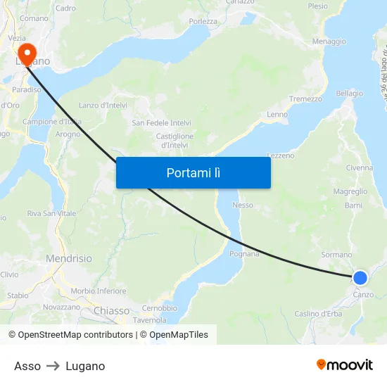 Asso to Lugano map
