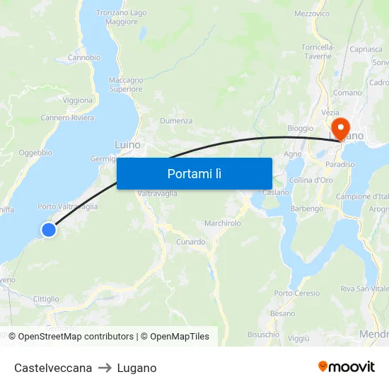 Castelveccana to Lugano map