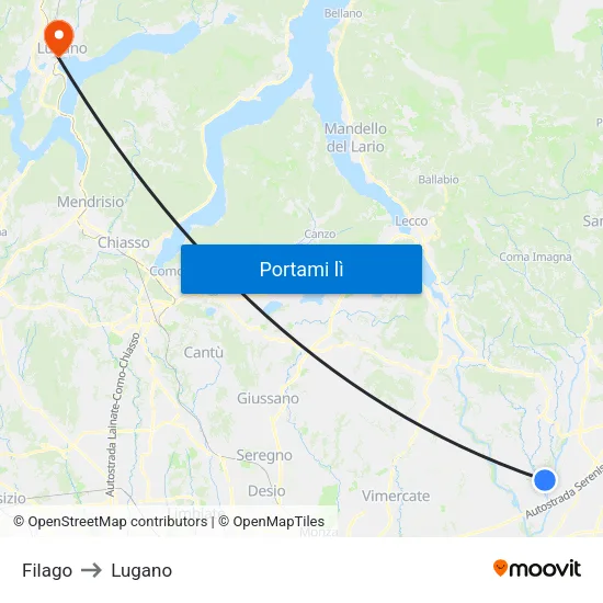 Filago to Lugano map