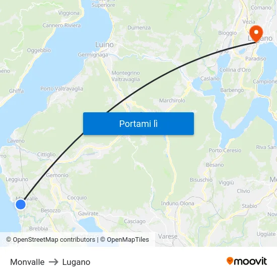 Monvalle to Lugano map