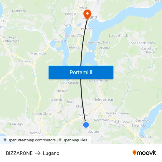 BIZZARONE to Lugano map