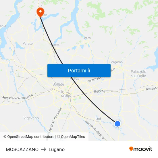 MOSCAZZANO to Lugano map