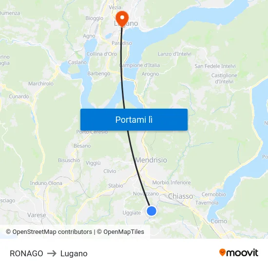 RONAGO to Lugano map