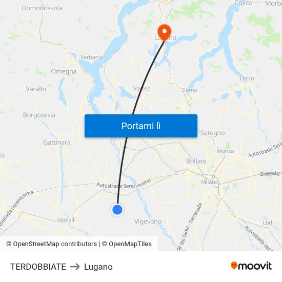 TERDOBBIATE to Lugano map