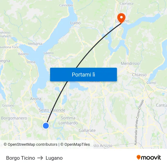 Borgo Ticino to Lugano map