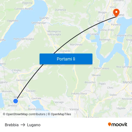 Brebbia to Lugano map