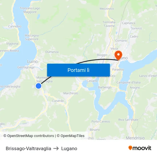 Brissago-Valtravaglia to Lugano map