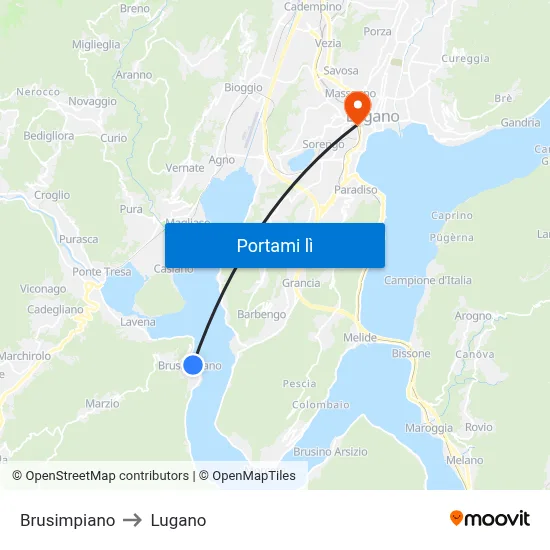 Brusimpiano to Lugano map
