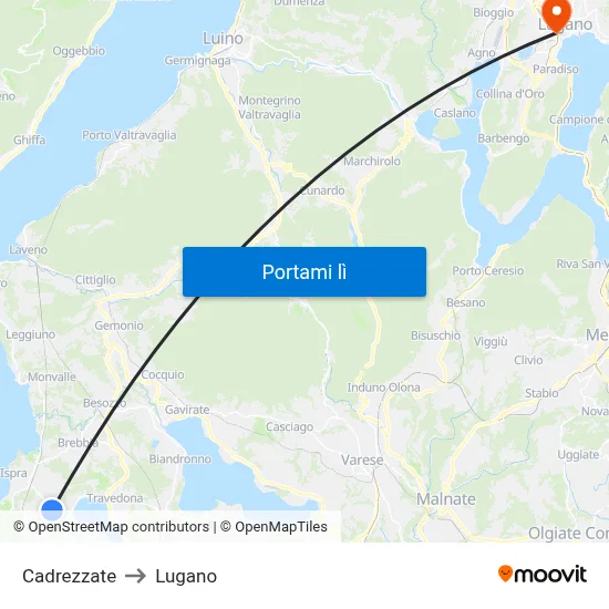 Cadrezzate to Lugano map