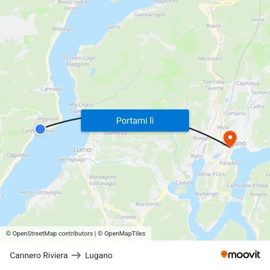 Cannero Riviera to Lugano map