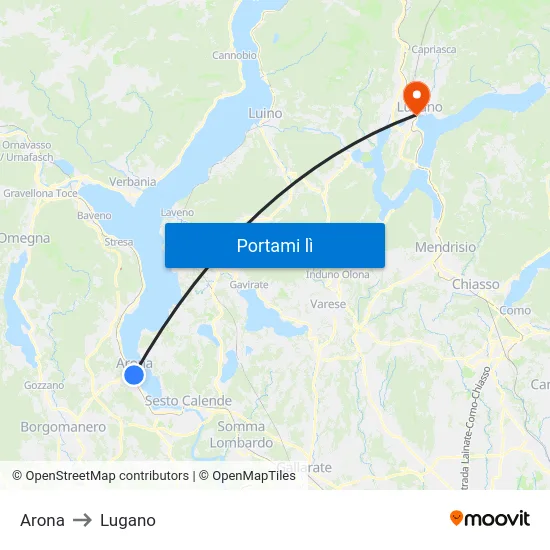 Arona to Lugano map