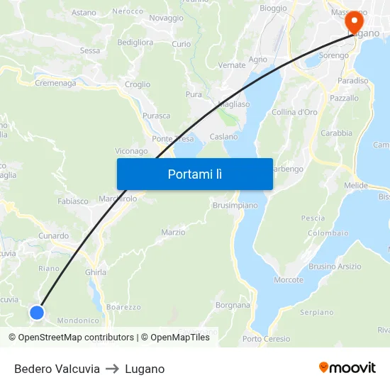 Bedero Valcuvia to Lugano map