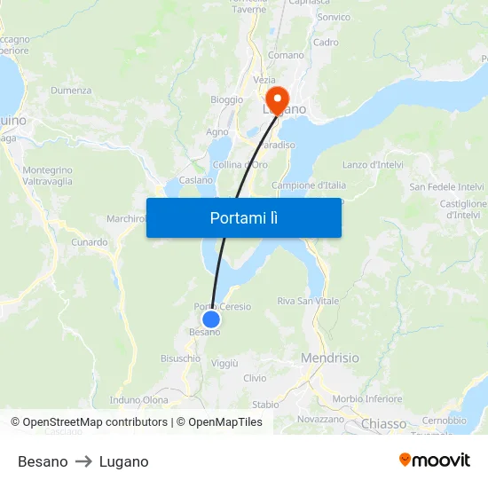Besano to Lugano map