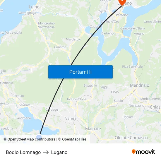 Bodio Lomnago to Lugano map
