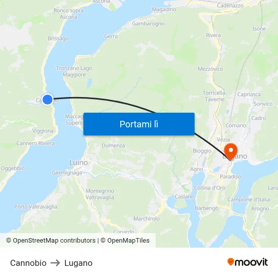 Cannobio to Lugano map