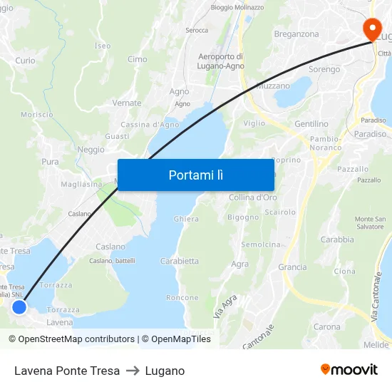 Lavena Ponte Tresa to Lugano map