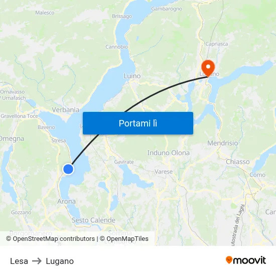 Lesa to Lugano map