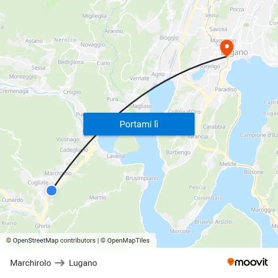 Marchirolo to Lugano map