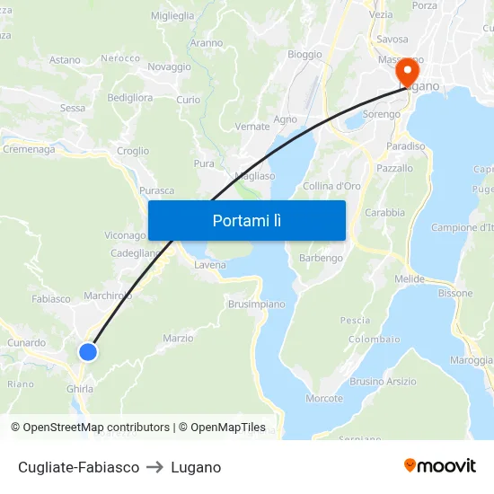 Cugliate-Fabiasco to Lugano map