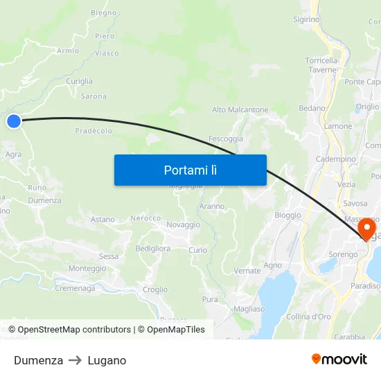 Dumenza to Lugano map