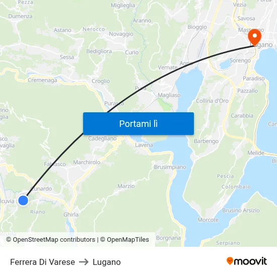 Ferrera Di Varese to Lugano map