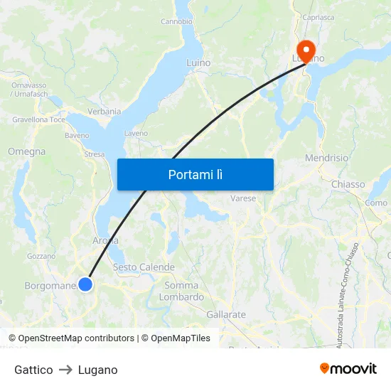 Gattico to Lugano map