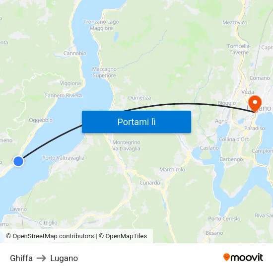 Ghiffa to Lugano map