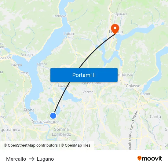 Mercallo to Lugano map
