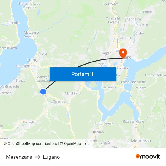 Mesenzana to Lugano map