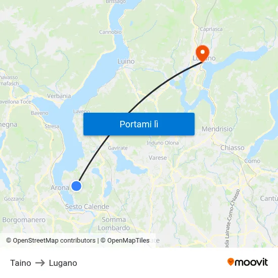 Taino to Lugano map