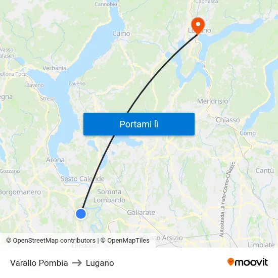 Varallo Pombia to Lugano map