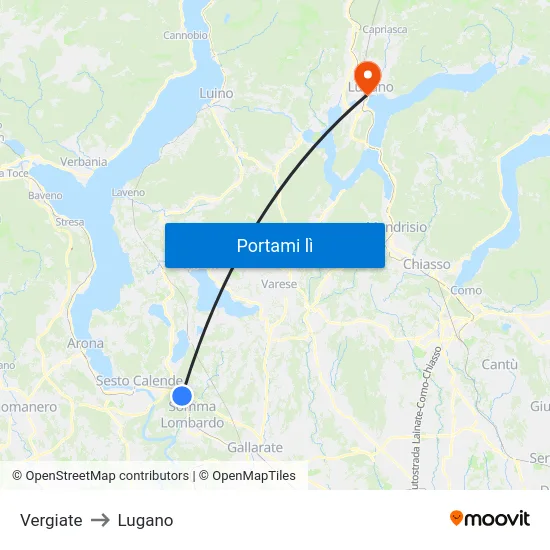 Vergiate to Lugano map