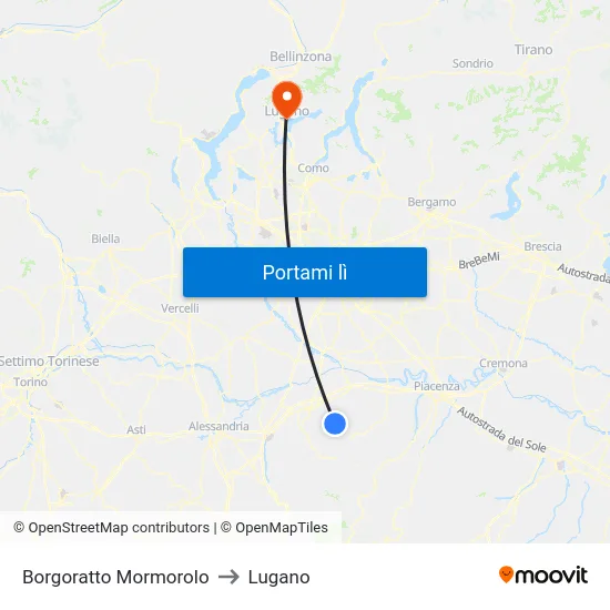 Borgoratto Mormorolo to Lugano map