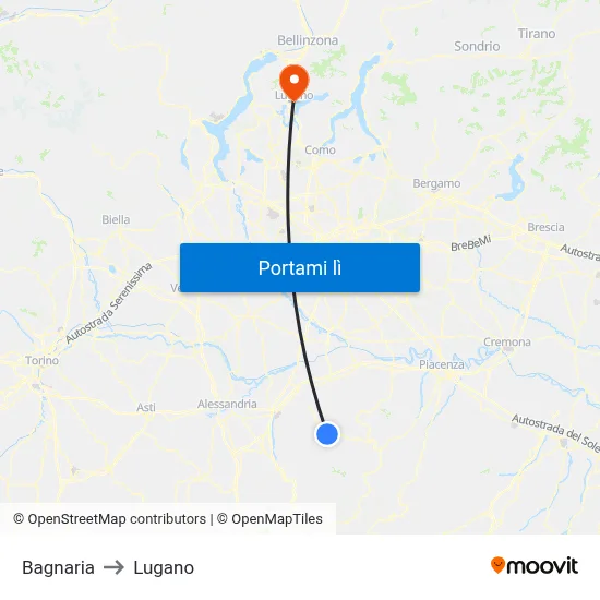 Bagnaria to Lugano map