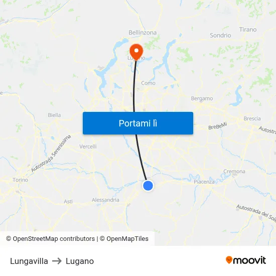 Lungavilla to Lugano map