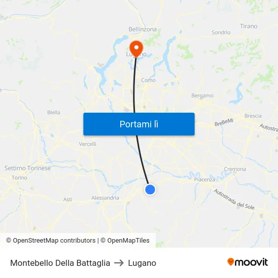 Montebello Della Battaglia to Lugano map