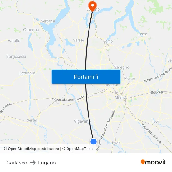 Garlasco to Lugano map