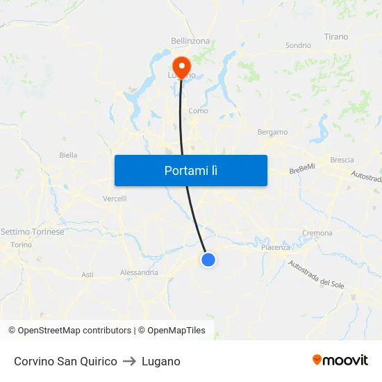 Corvino San Quirico to Lugano map