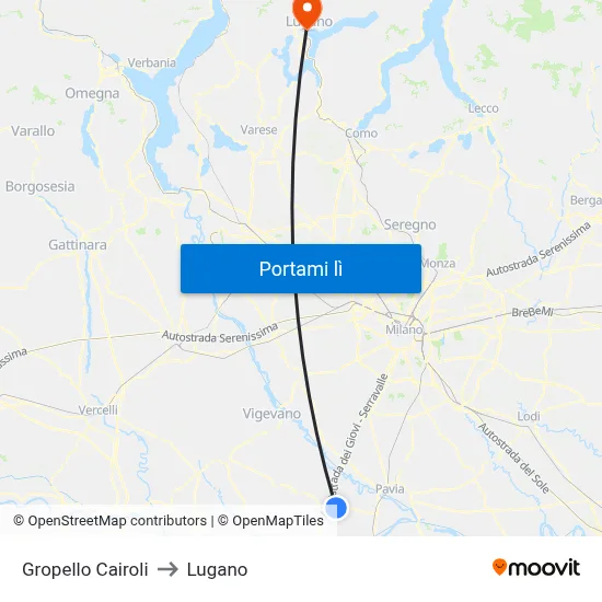 Gropello Cairoli to Lugano map