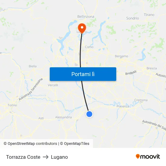 Torrazza Coste to Lugano map
