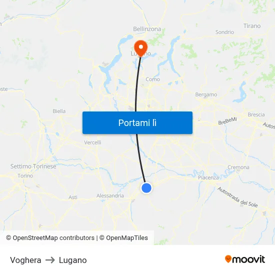 Voghera to Lugano map